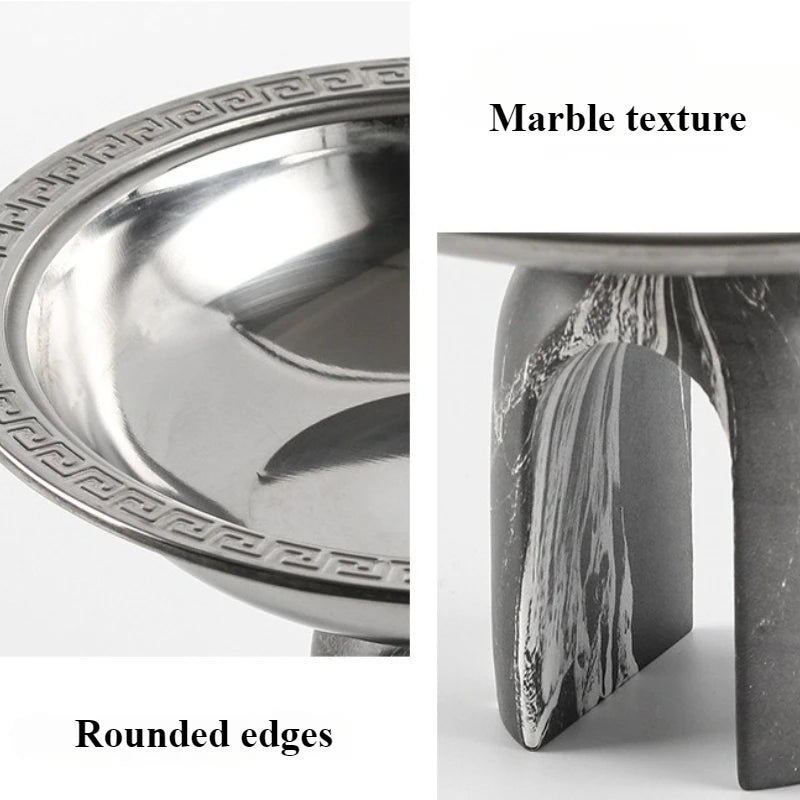 Stainless Steel Marble Fruit Plate – Round Luxury Serving Tray Decorative Serving Tray Axl