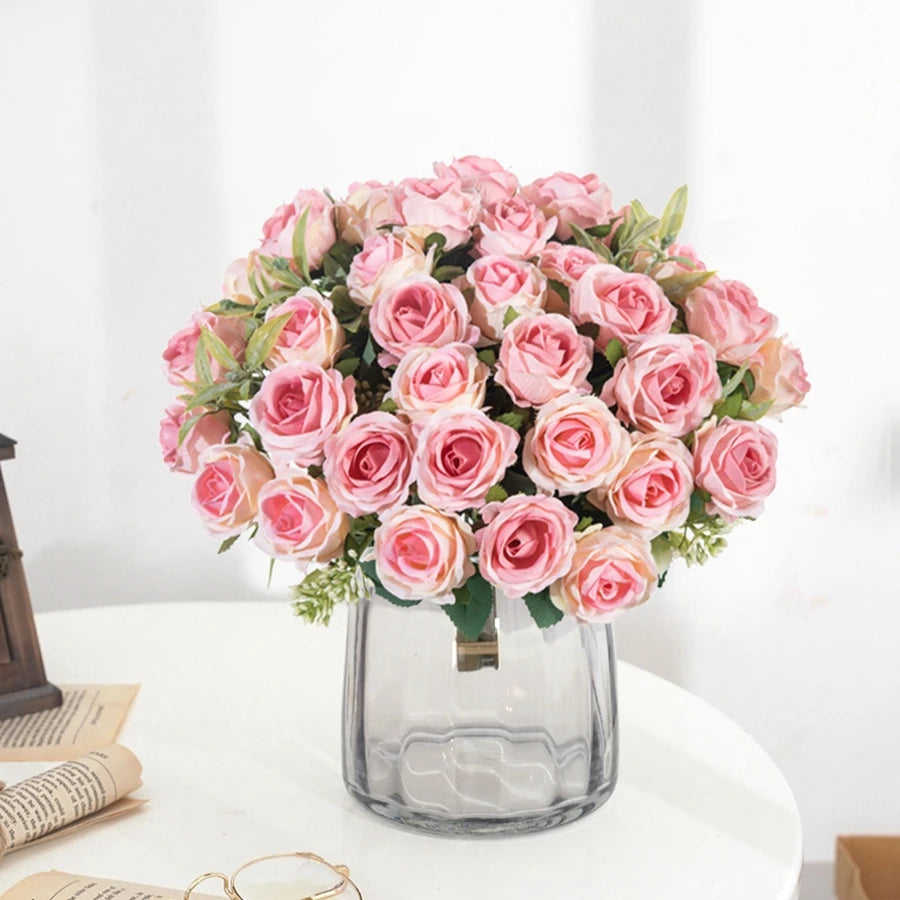 10-Head Silk White Rose Bundle – Wedding & Home Decor Artificial Flower Bundle Axl