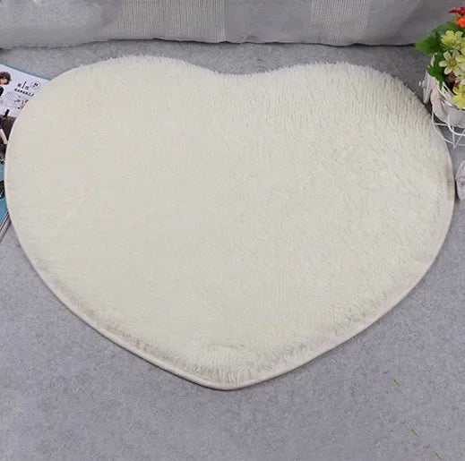 30x40cm Non-Slip Bath Mat – Soft Shaggy Heart Design Rug Bath Mat Axl WHITE