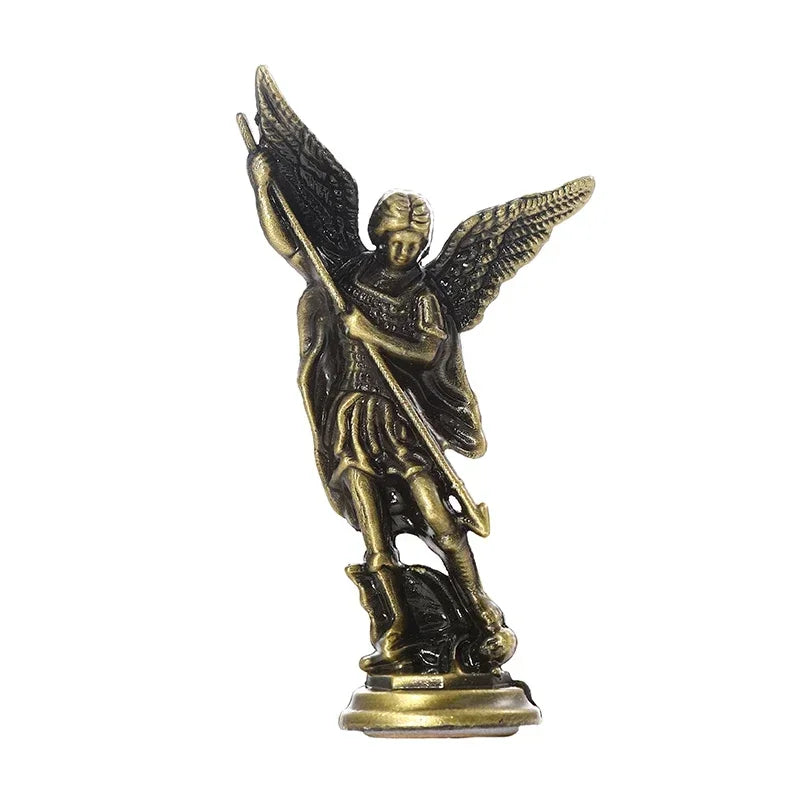 Saint Michael Archangel Figurine – Metal Guardian Statue Decor Religious Figurine Axl