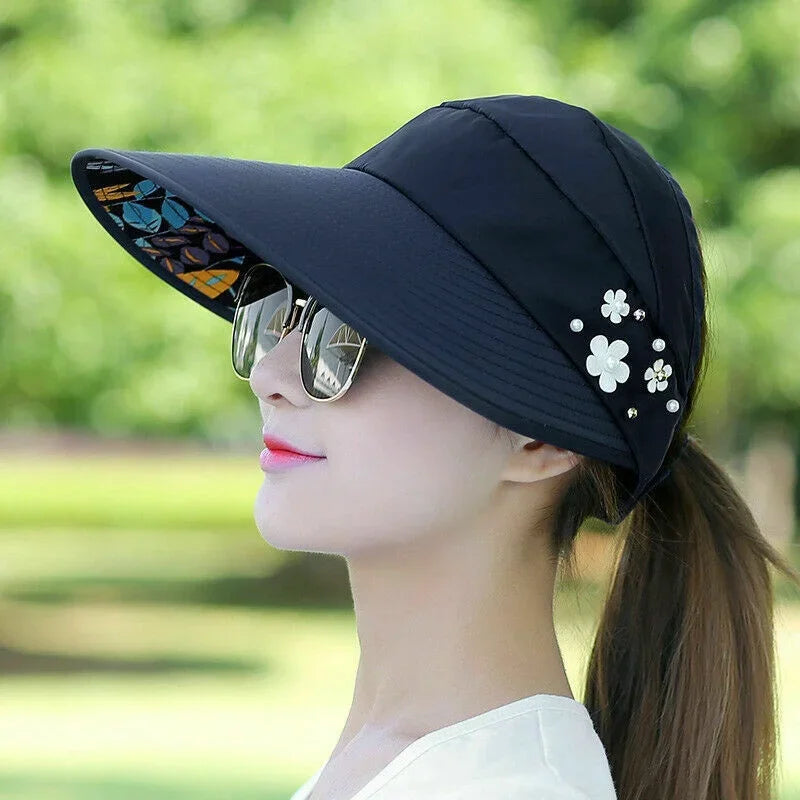Women's Wide Brim Foldable Sun Hat – UV Beach Visor Cap Wide Brim Sun Hat Axl black