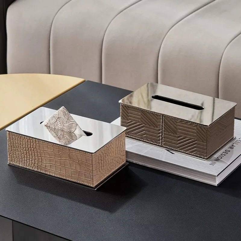 Luxury Rectangular Tissue Box – Stainless Steel & Leather Decorative Tissue Box Axl
