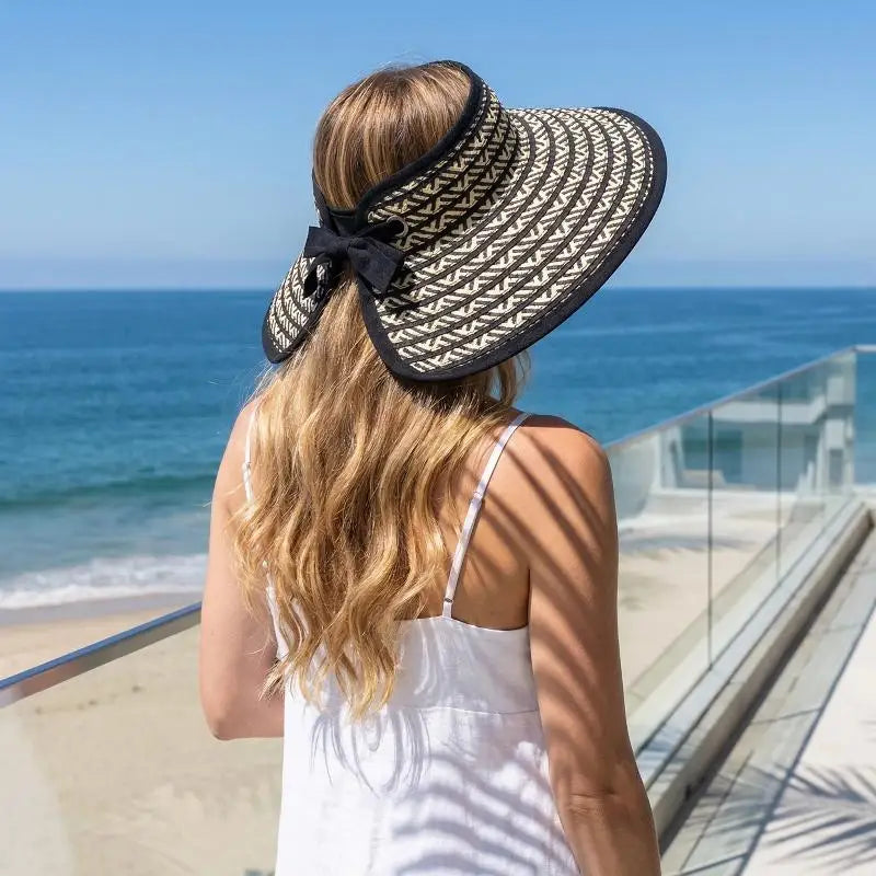 Women's Collapsible Straw Sun Visor Cap – Wide Brim UV Hat Straw Sun Visor Hat Axl