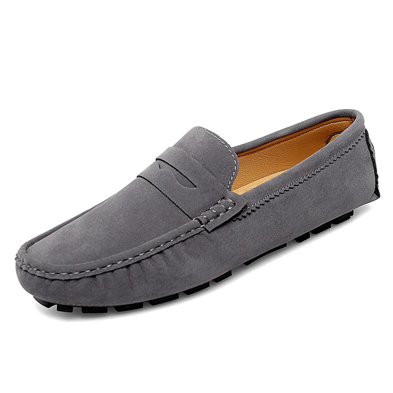 Men's Suede Leather Slip-On Loafers – Casual Flat Shoes Men's Loafers Axl grey 48