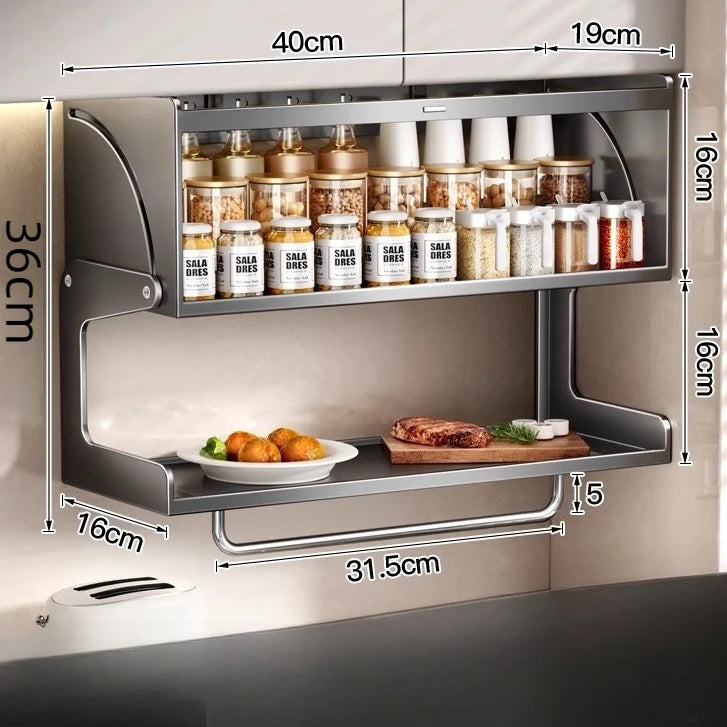 Suspended Kitchen Spice Rack – Adjustable Stainless Steel Shelf Kitchen Storage Rack Axl 36CM-Grey