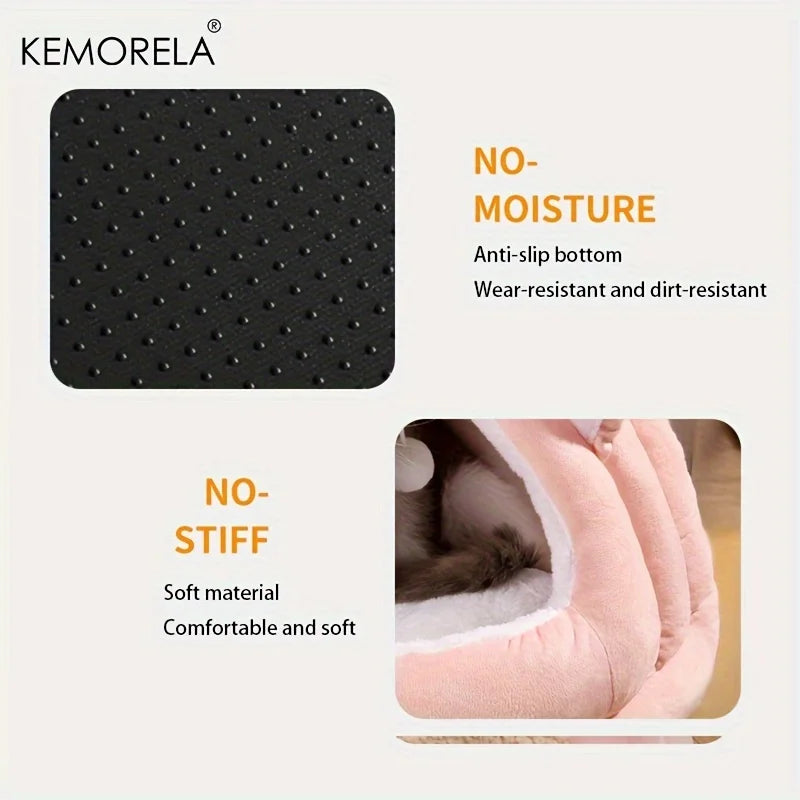 KEMORELA Bear Shape Semi-Enclosed Cat & Dog Bed – Warm Plush Pet Bed Axl