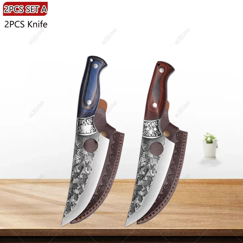 WXCOO Forged Boning & Cleaver Chef Knife | High Carbon Steel Forged Chef Knife Axl 2PCS A
