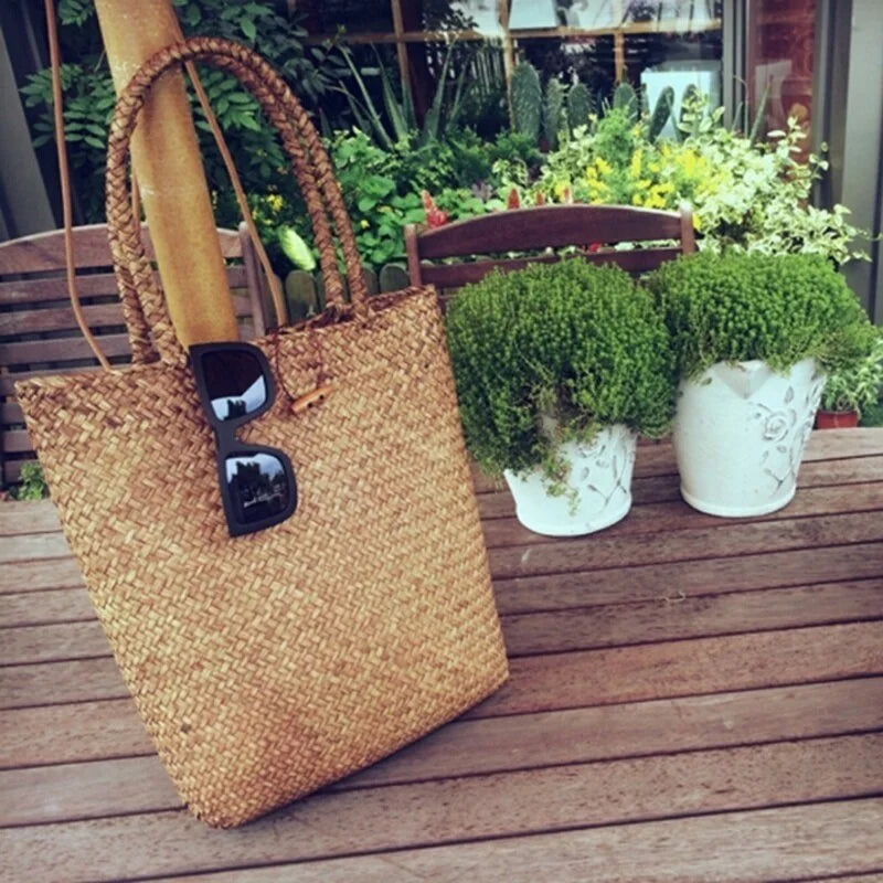 Women's Wicker Rattan Straw Tote Bag – Woven Shoulder Handbag Straw Tote Bag Axl