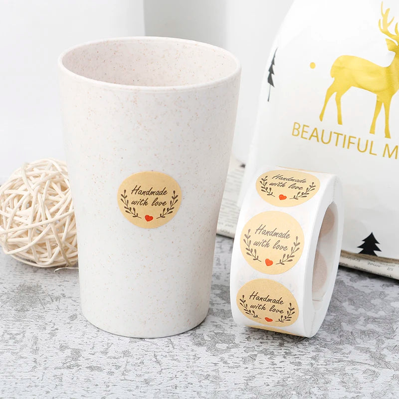 500 Thank You Stickers – Round Kraft Paper Seal Labels Roll Decorative Sticker Labels Axl