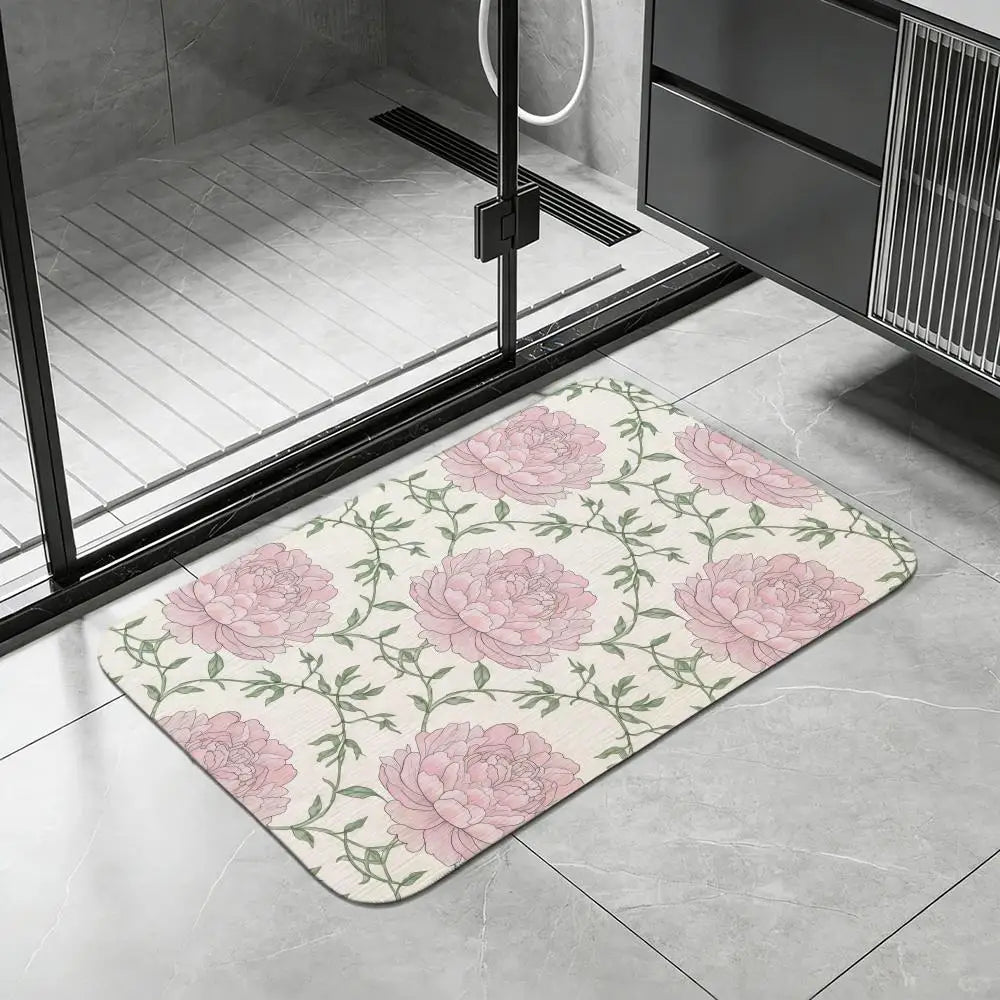 Rococo Floral Diatomite Bath Mat – Quick Dry & Anti-Slip Diatomite Bath Mat Axl White9 50x80cm