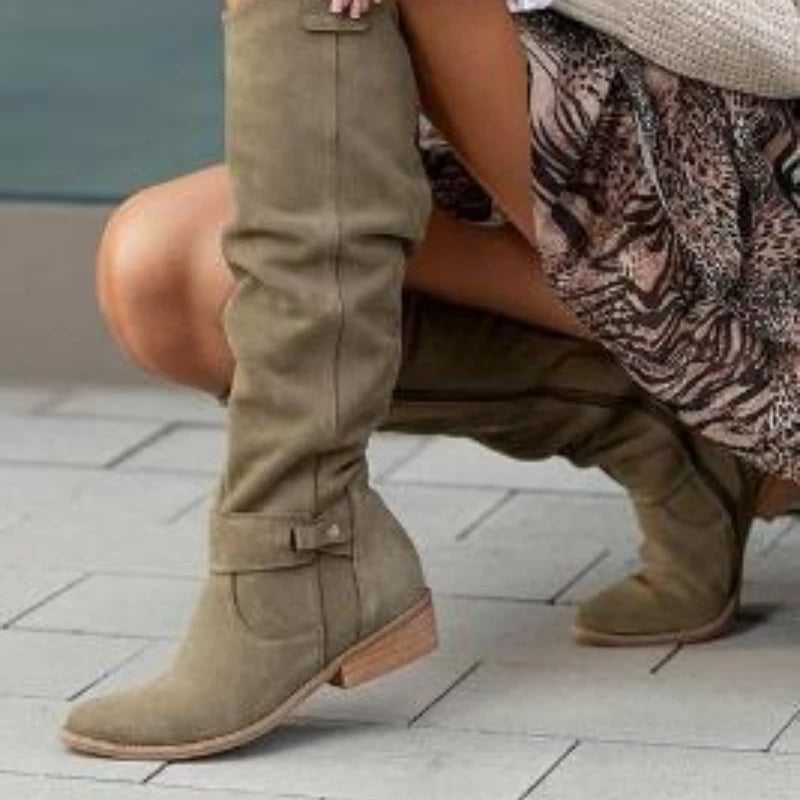 Women's Suede Ankle Boots – Low Heel Western Cowboy Booties Women's Ankle Boots Axl