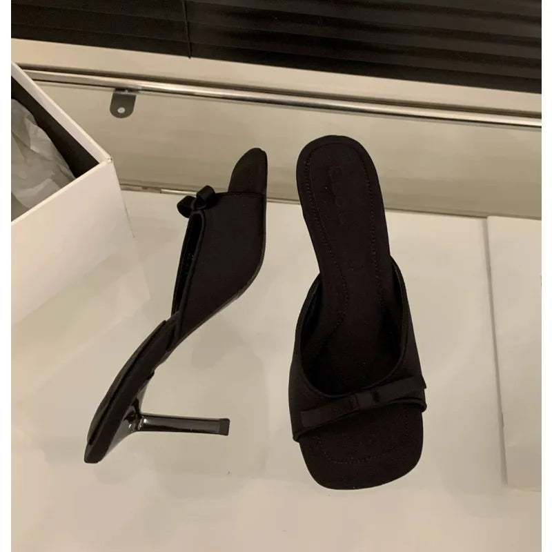 Women's Bow Strappy Mule Sandals | Open Toe Block Heel Mule Sandals Axl