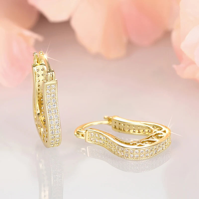 Huitan U-Shaped CZ Hoop Earrings – Gold Tone Women's Jewelry Hoop Earrings Axl