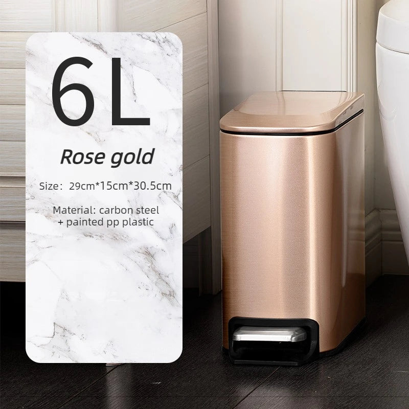 Nordic Stainless Steel Pedal Trash Can with Lid – 6L Square Pedal Trash Can Axl Rose Gold