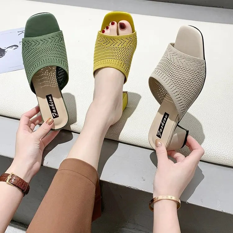 Women's Open Toe Block Heel Mule Sandals – Soft Slide Slippers Mule Slide Sandals Axl
