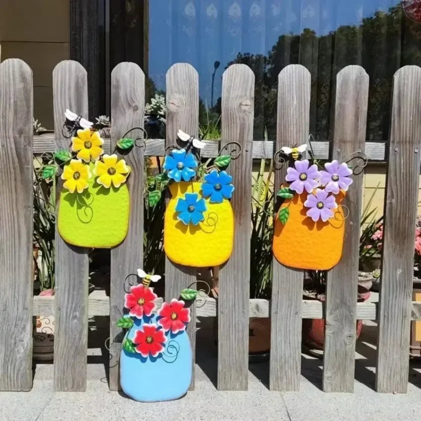 Metal Flower Wall Vases – Outdoor Fence & Patio Garden Decor Garden Wall Vase Axl