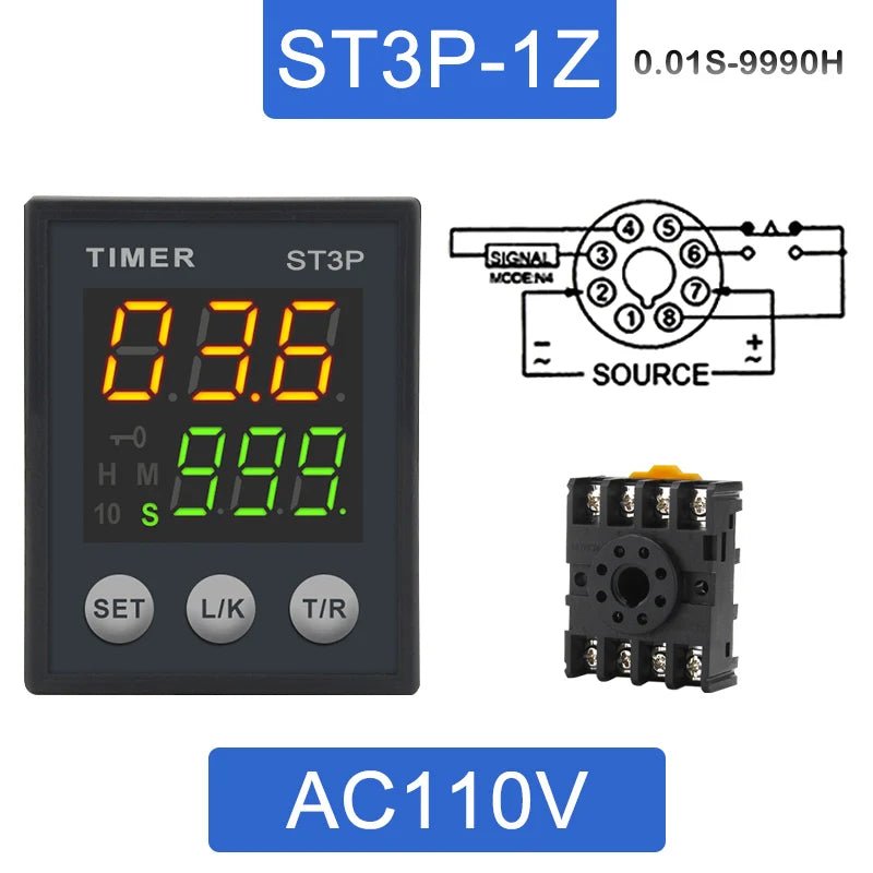 LCD Digital Programmable Time Relay ST3P 12V/24V/220V + Socket Programmable Time Relay Axl ST3P-1Z 110V