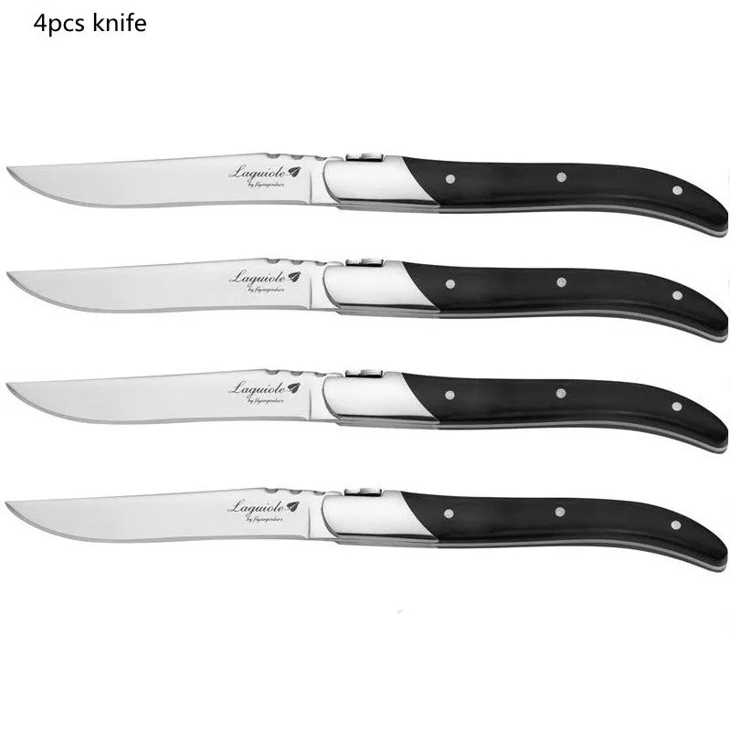 Laguiole Steak Knives Set – Black Wood Handle Stainless Steel Steak Knife Set Axl 4pcs knives