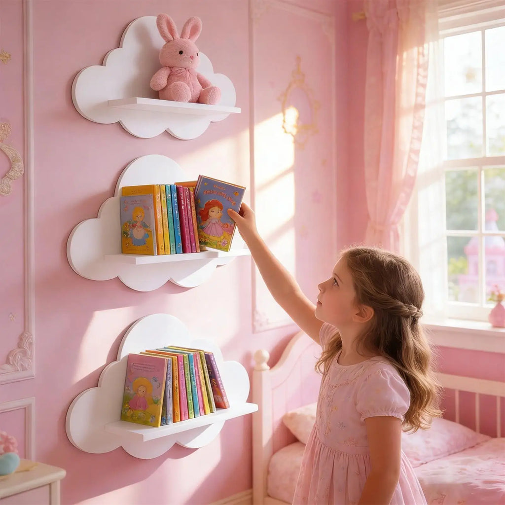 Cloud Shape Floating Wall Shelves – Set of 3 WPC Storage Rack Floating Wall Shelves Axl