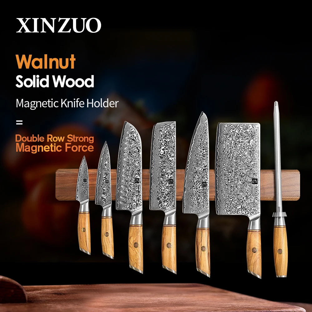 XINZUO 50cm Magnetic Knife Strip – Walnut Wood Wall Mount Magnetic Knife Strip Axl