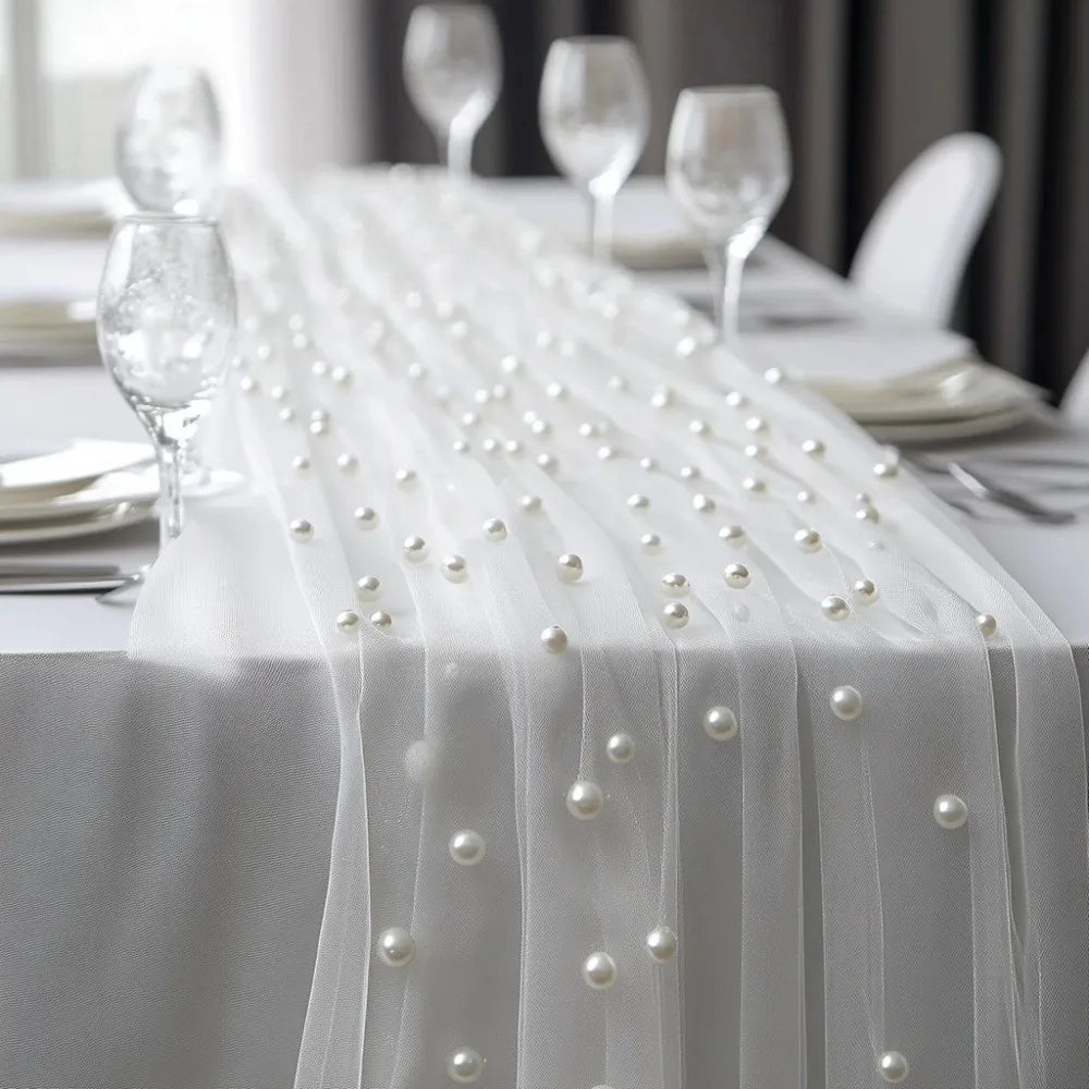 Pearl Tulle Table Runner – Sheer Mesh Gauze Drape 0.75×3M Tulle Table Runner Axl