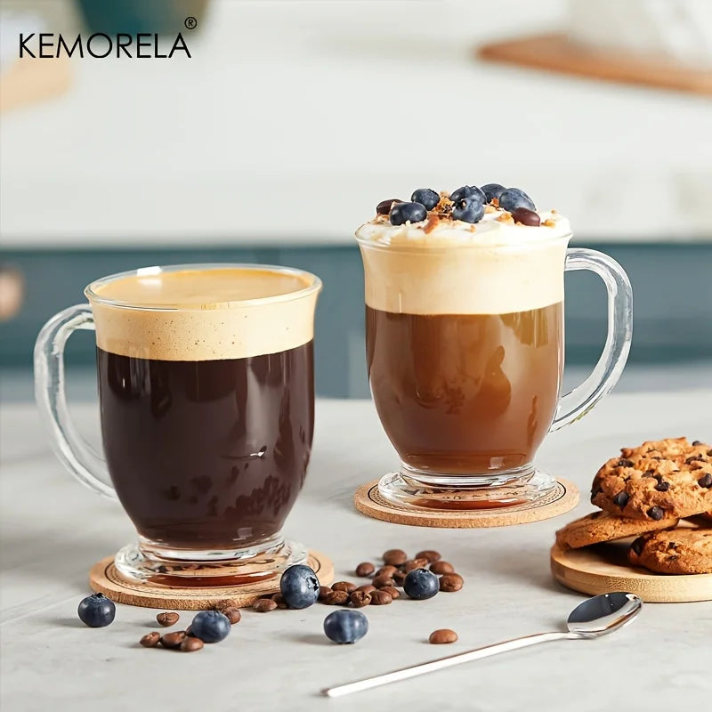 KEMORELA Transparent Glass Coffee Cups with Handle | 1–4 Pc Set Glass Coffee Cup Set Axl