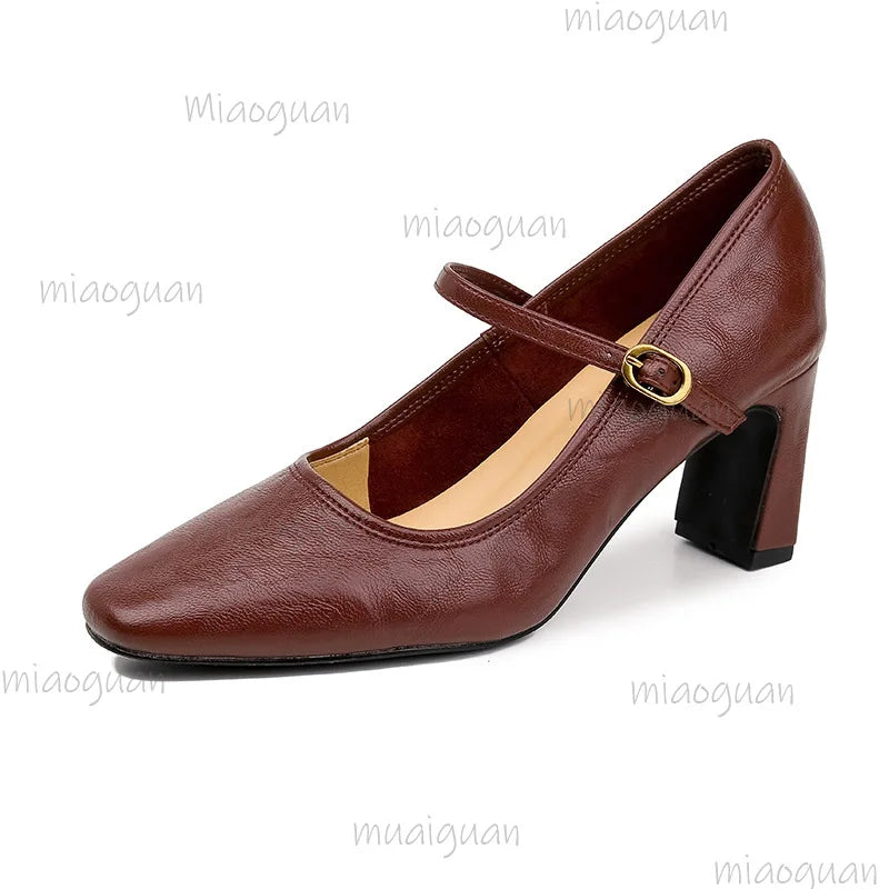 Women's Mary Jane Pumps – Square Heel Buckle Strap Heels Mary Jane Pumps Axl