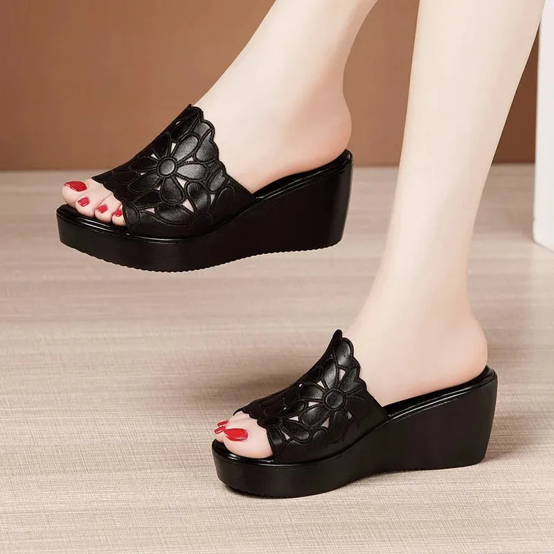 Women's Open Toe Wedge Platform Sandals – 6CM Hollow-Out Wedge Platform Sandals Axl