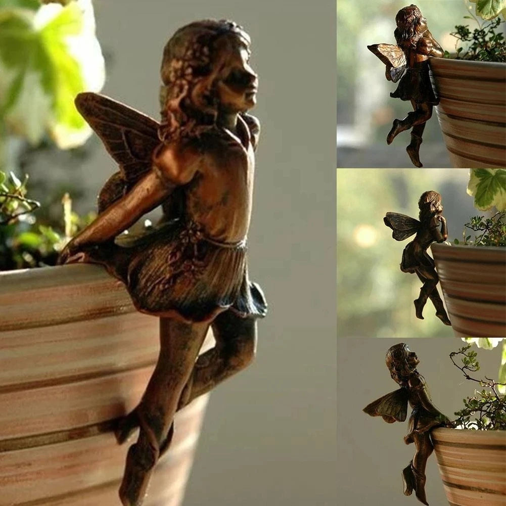 Fairy Angel Pot Hugger Resin Figurine – Garden Cup Hanger Garden Resin Figurine Axl