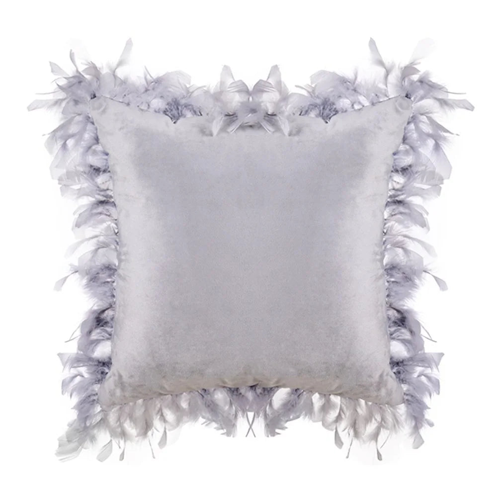 Feather Print Velvet Cushion Cover 45×45cm – Sofa & Home Decor Cushion Cover Axl gray