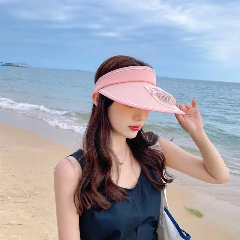 Wide Brim Fan Hat – 3-Speed Cooling Cap with Chin Strap Fan Brim Hat Axl