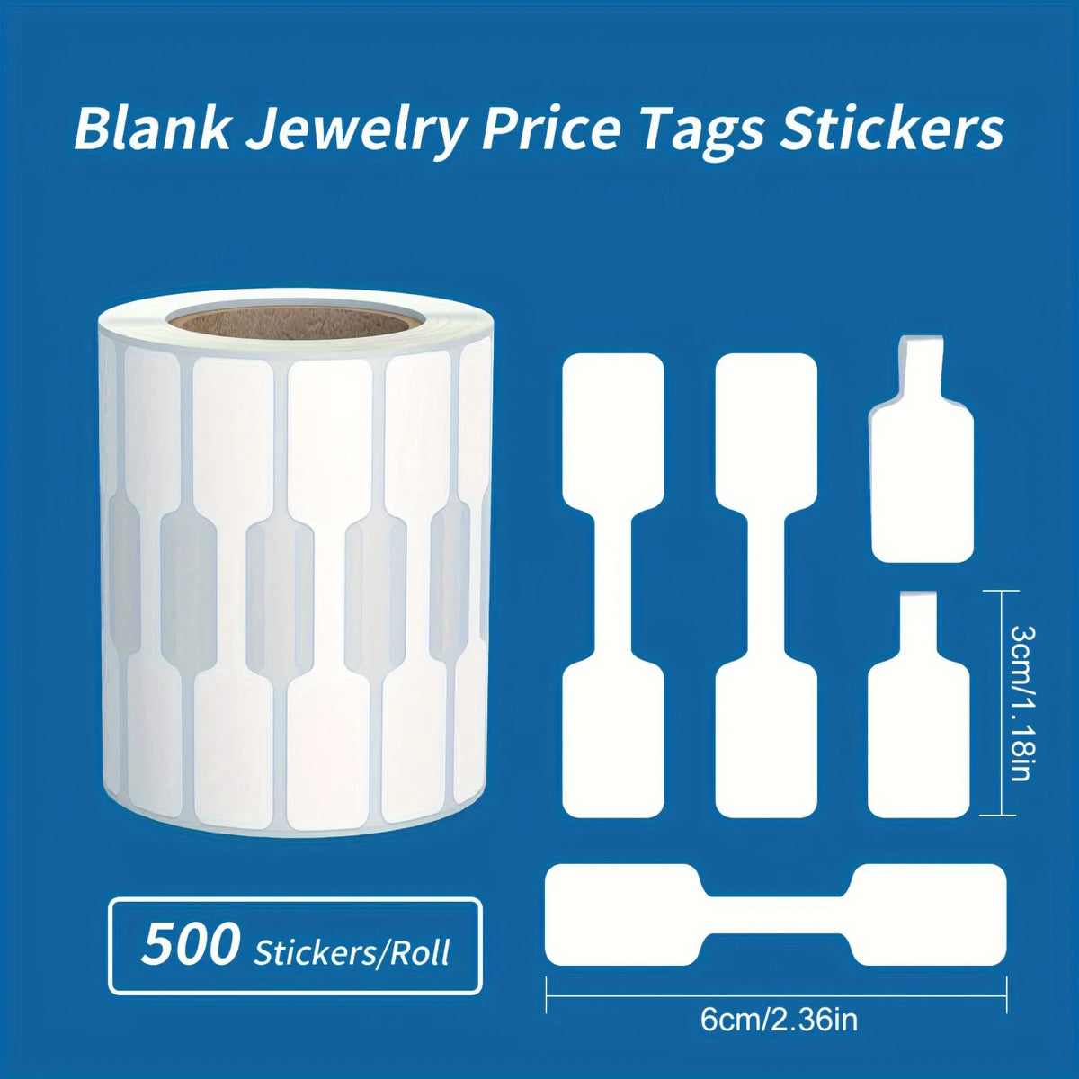 Self-Adhesive Dumbbell Jewelry Price Tags – Blank White Labels Jewelry Price Tags Axl 500pcs-1roll Reference size
