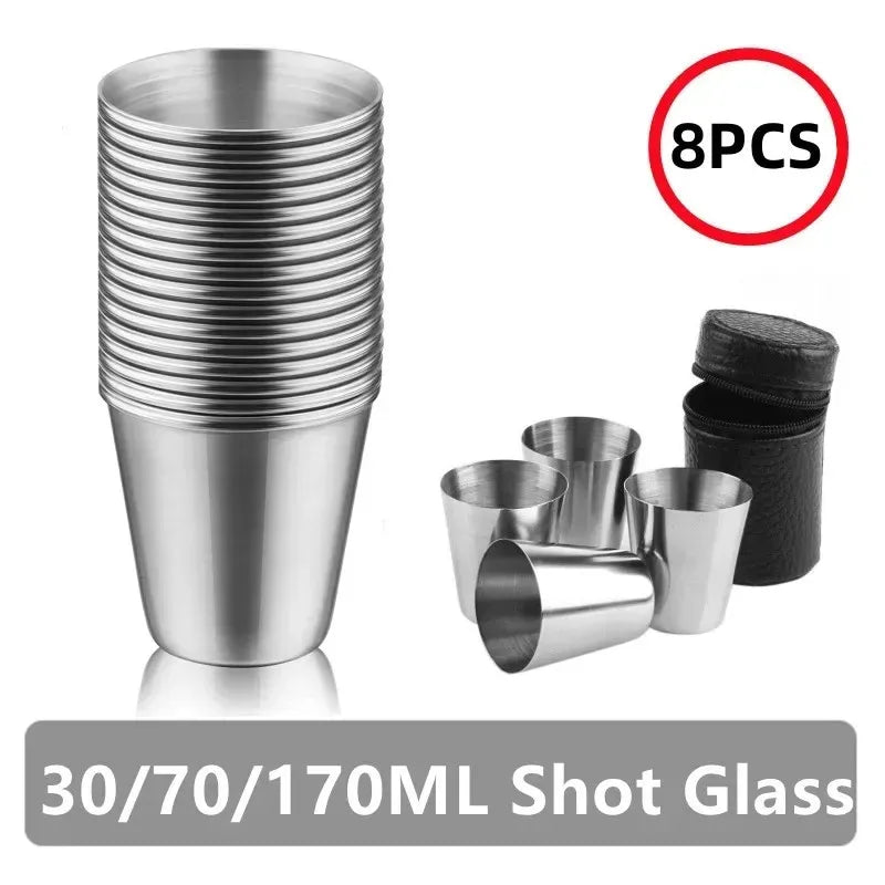 8-Piece Stainless Steel Shot Glasses Set with Storage Bag Shot Glass Set Axl