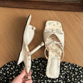 Women's Bow Wedge Sandals – Open Toe Slip-On Mid Heel Wedge Sandals Axl 39 Beige