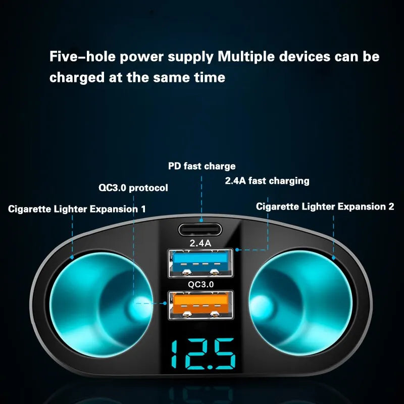 Dual-Port Car Charger QC3.0 & 2.4A with Digital Display Car Charger Adapter Axl