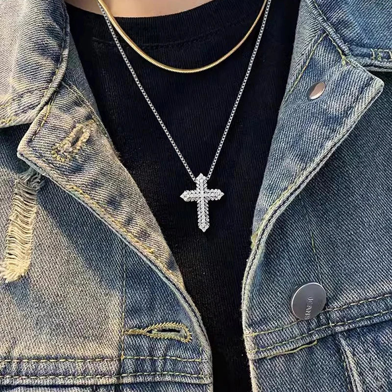 Huitan Crystal Cross Pendant Necklace | Cubic Zirconia Women Cross Pendant Necklace Axl