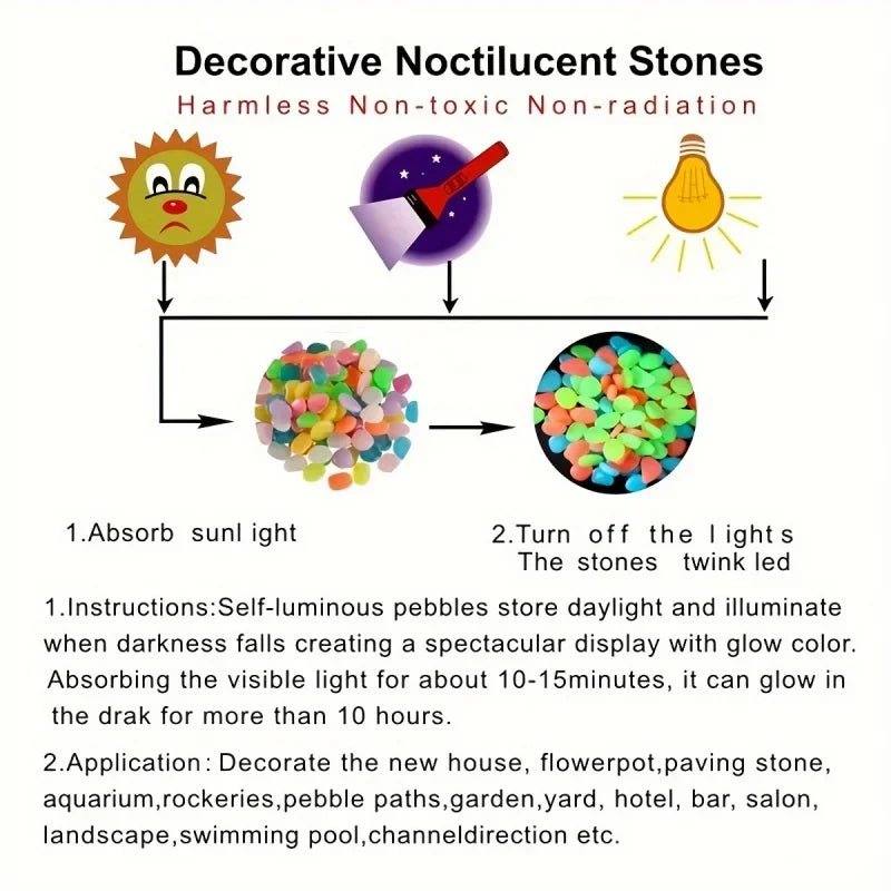 100 Glow in the Dark Pebbles – Luminous Garden & Aquarium Stones Decorative Garden Pebbles Axl