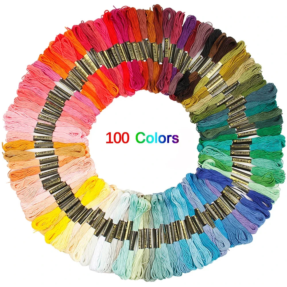 Mixed Color Embroidery Thread Kit – 100/200/447 Cotton Skeins Embroidery Floss Kit Axl 100 colors