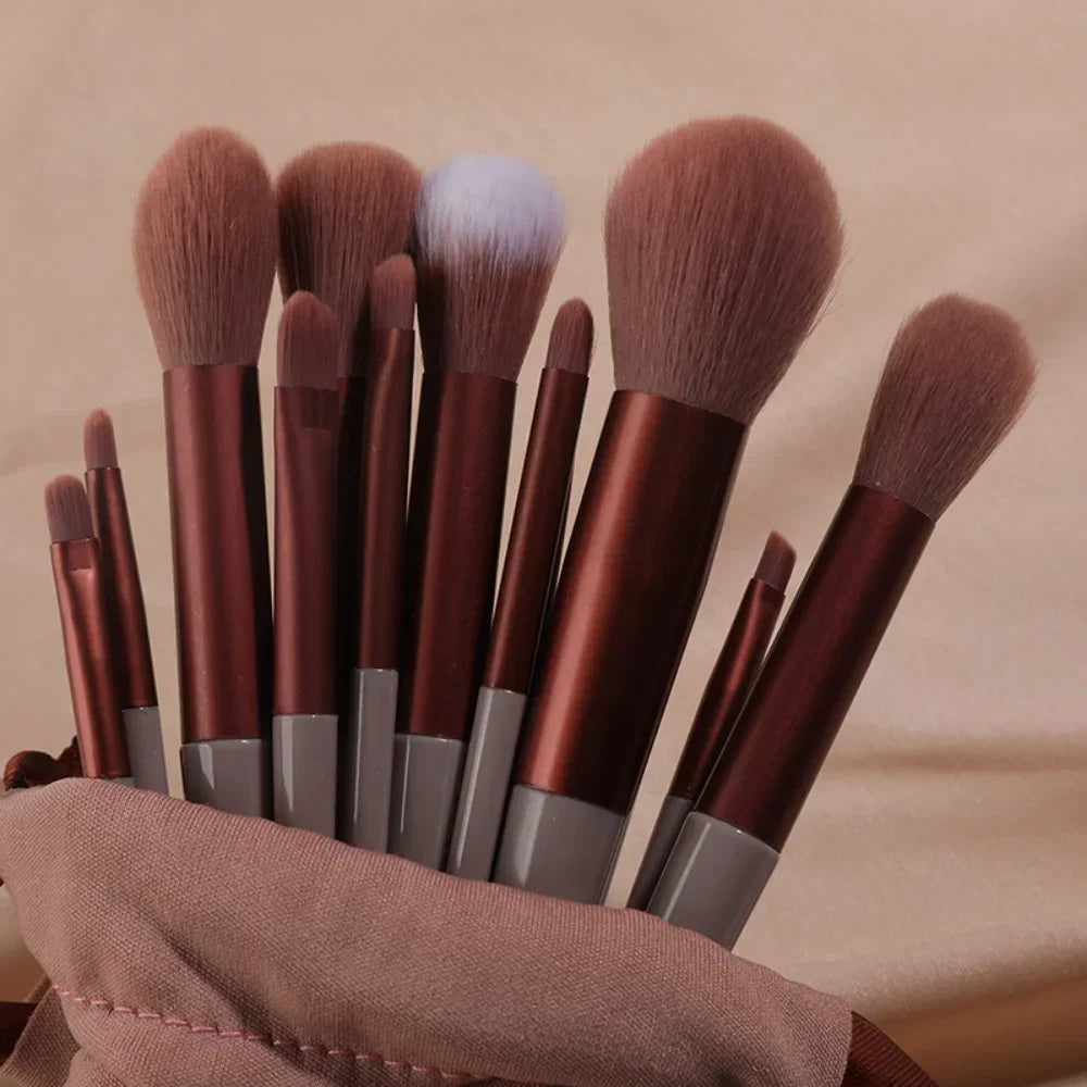 13-Piece Makeup Brush Set – Foundation, Blush & Eyeshadow Makeup Brush Set Axl C505-Brown velvetbag