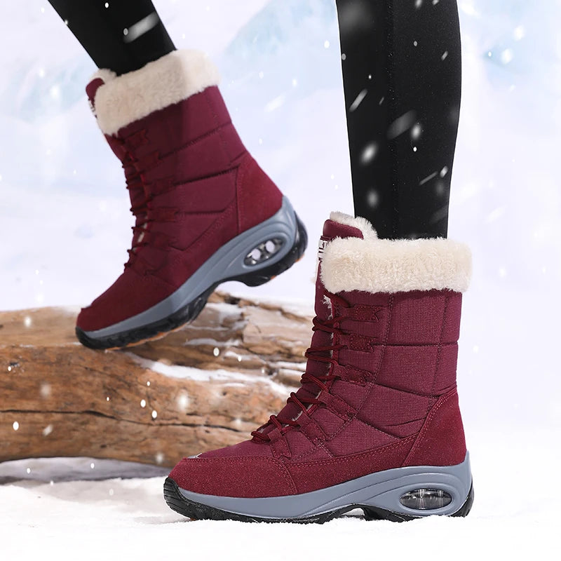 DQTBE Women's Waterproof Mid-Calf Snow Boots – Fur Lined Women's Snow Boots Axl