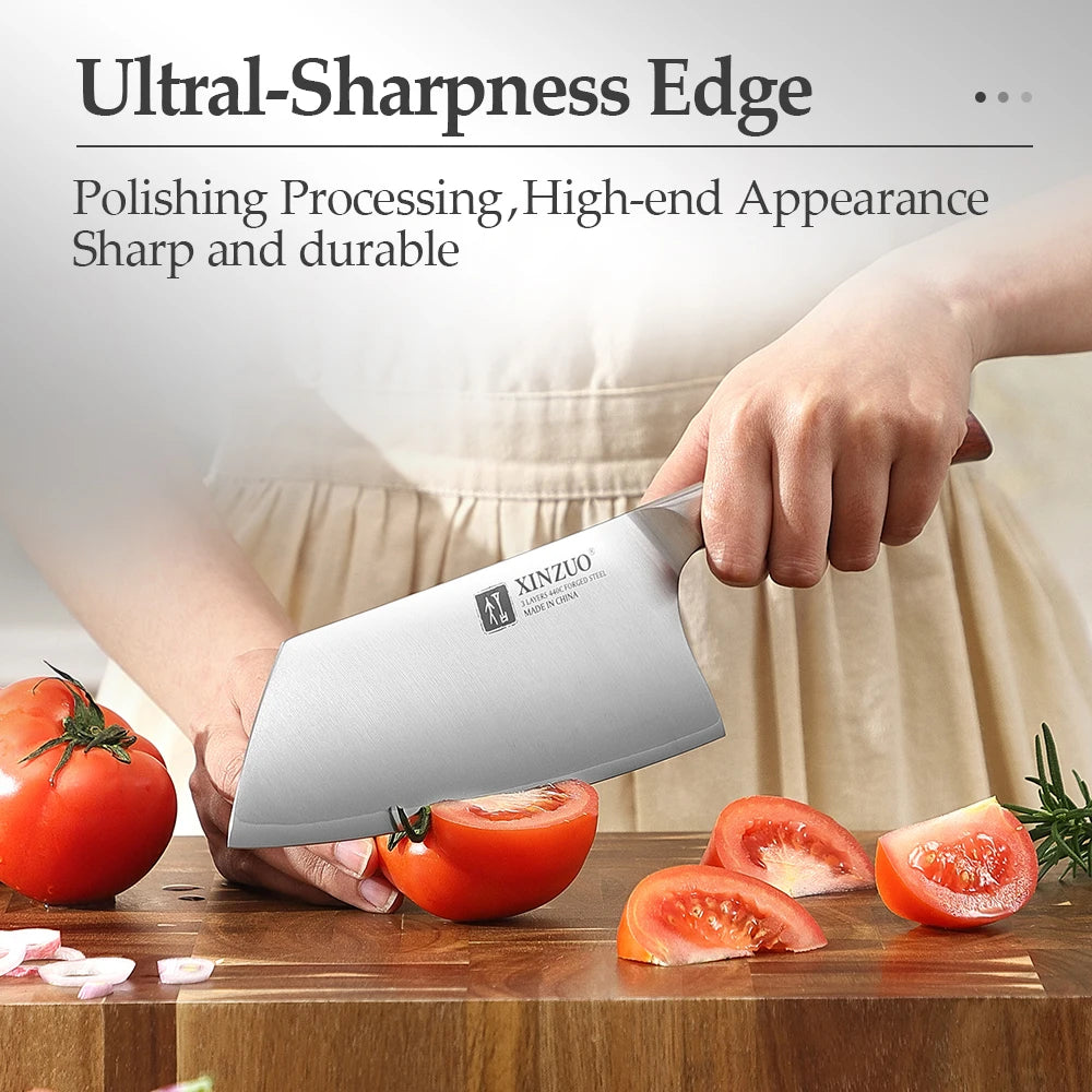 XINZUO 7-Inch Cleaver Knife – 440C Core, Red Wood Handle Cleaver Knife Axl
