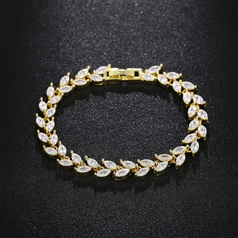 Huitan Marquise CZ Chain Bracelet – Gold & Silver for Women CZ Chain Bracelet Axl