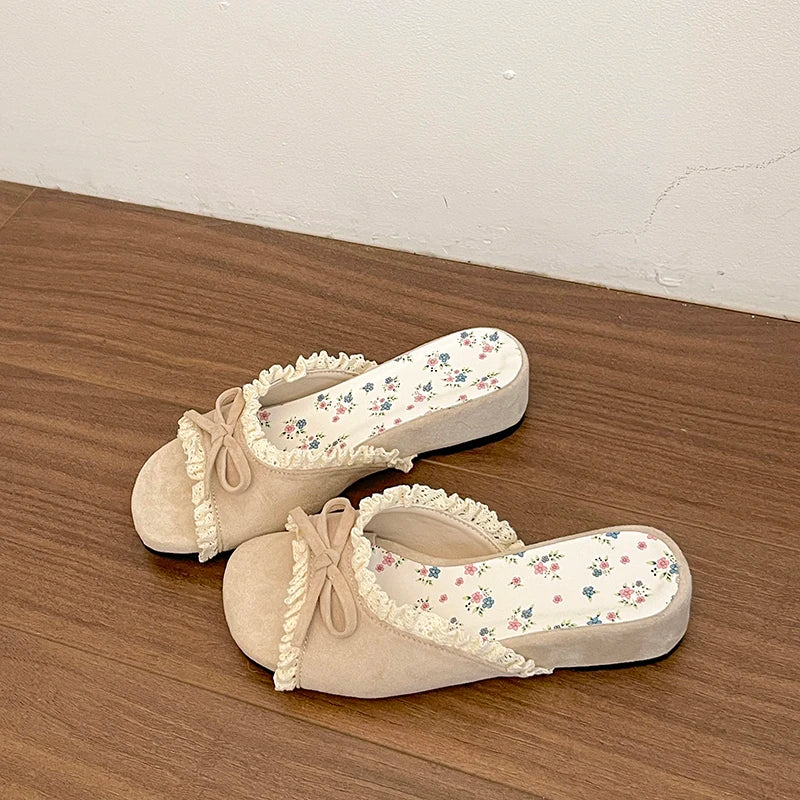 Women's Butterfly-Knot Wedge Slippers | Open Toe Summer Slides Wedge Slippers Axl Beige 35