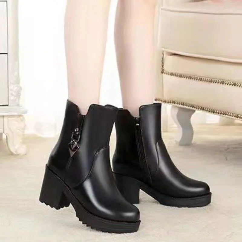 Women's Winter Ankle Boots – Plush Lined Square Heel Snow Boot Winter Ankle Boots Axl