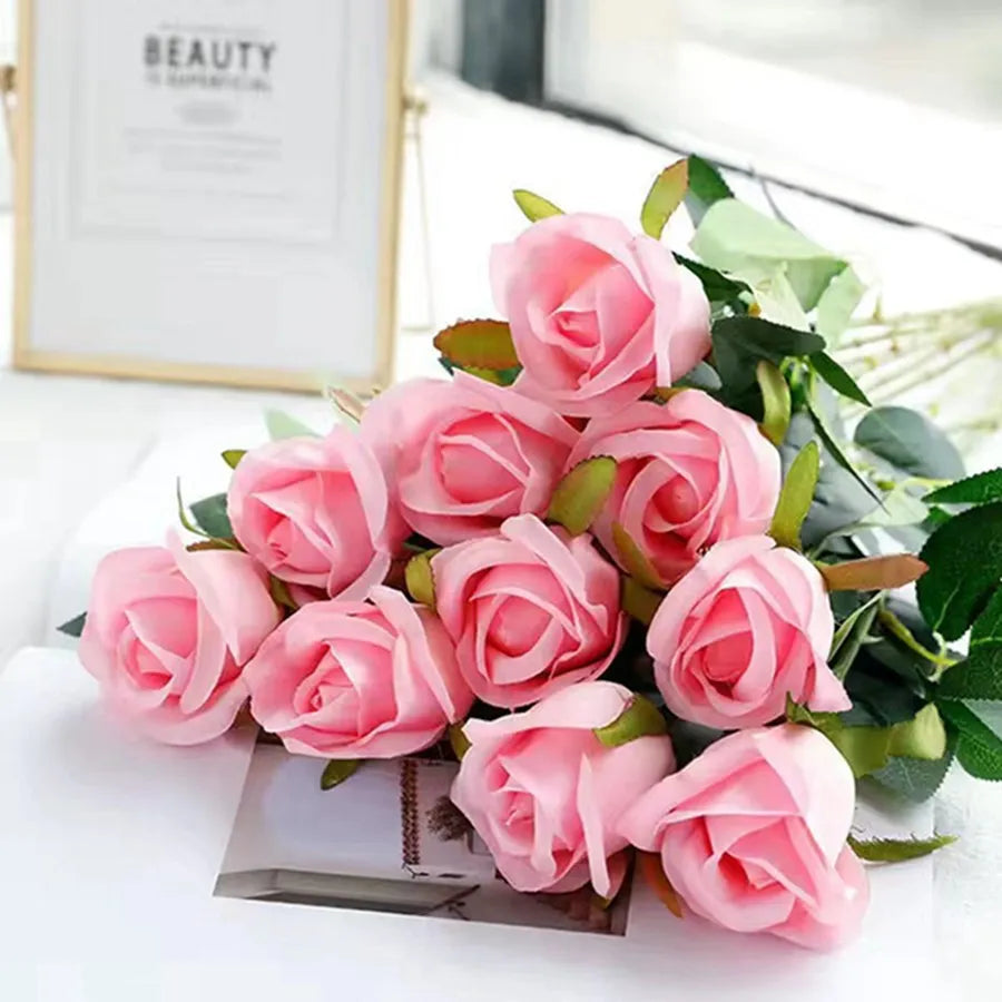Silk Rose Bouquet – Artificial Flowers for Wedding & Home Decor Artificial Flower Bouquet Axl Pink 5PCS