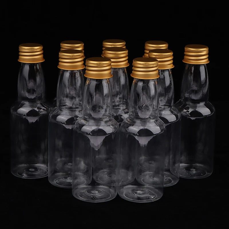 10-Pack 50ml Mini Clear PET Refillable Bottles Leak-Proof Lids Mini Refillable Bottles Axl Gold