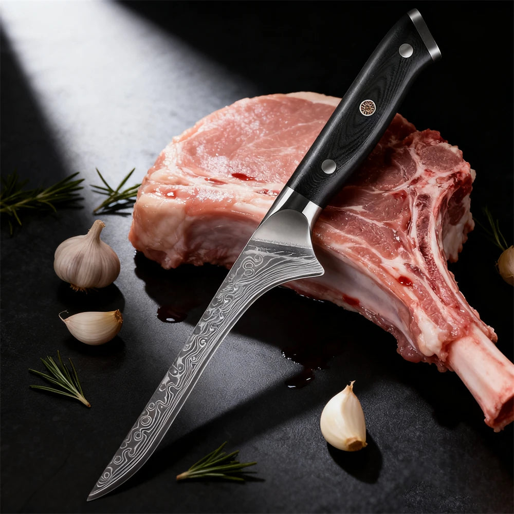 67-Layer Damascus Steel Boning Knife – Forged Kitchen Knife Damascus Kitchen Knife Axl