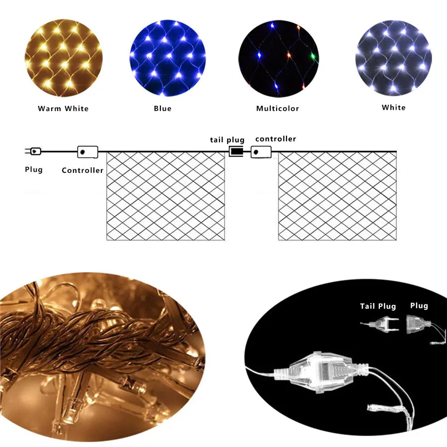 LED Net Mesh String Lights 8 Modes – Christmas Garden Decor LED Net String Lights Axl