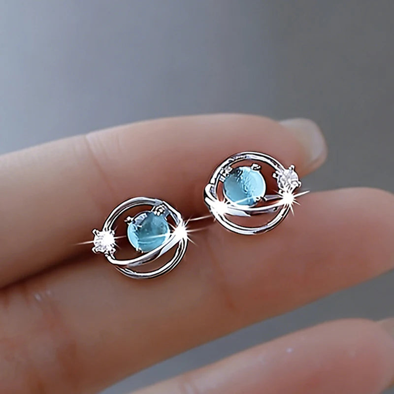Huitan Planet Stud Earrings – Imitation Opal Women's Jewelry Stud Earrings Axl E5822