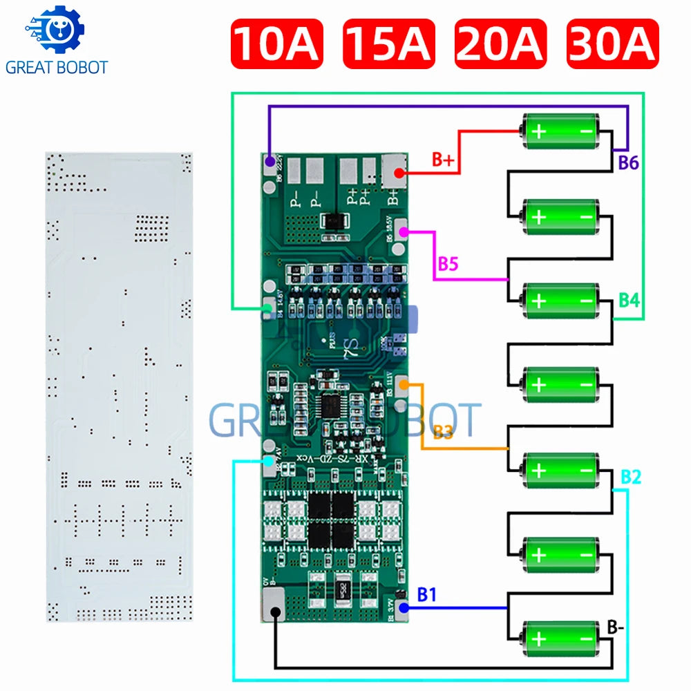 7S 24V BMS 10A–30A Li-ion Battery Protection Board w/ Balance Battery Management Board Axl
